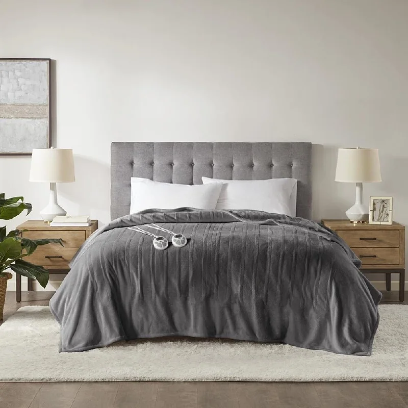 Linen blankets with a rustic and textured lookLinen blankets with a rustic and textured lookKing Ultra Soft Heated Blanket Dark Grey
