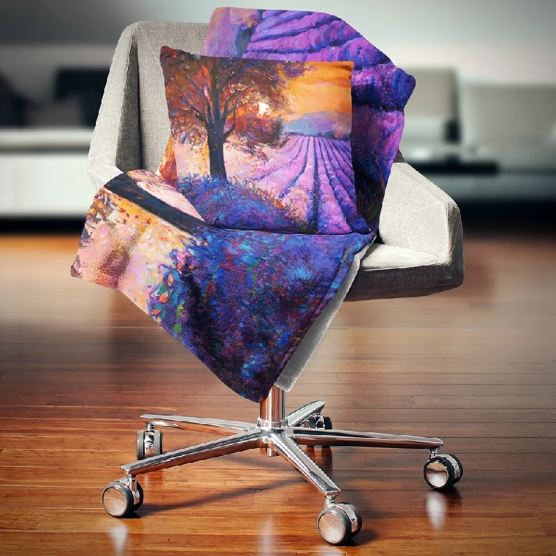 Silk blankets with a smooth and elegant touchSilk blankets with a smooth and elegant touchDesignart 'Majestic Lavender Field and Tree' Floral Throw Blanket