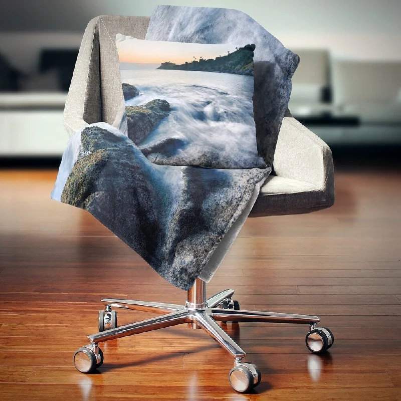 Recycled polyester blankets for an eco - conscious optionRecycled polyester blankets for an eco - conscious optionDesignart 'Slow Motion Sea Waves over Rocks' Modern Seascape Throw Blanket