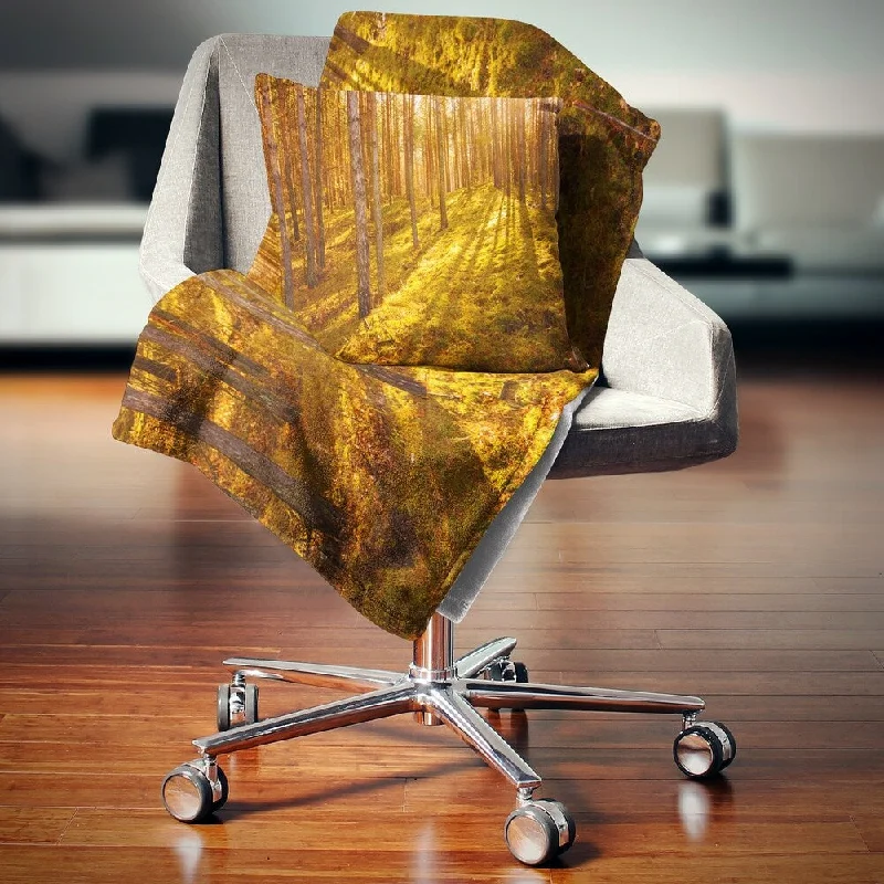 Mohair blankets with a unique sheen and softnessMohair blankets with a unique sheen and softnessDesignart 'Beautiful Sunrays in Thick Forest' Modern Forest Throw Blanket