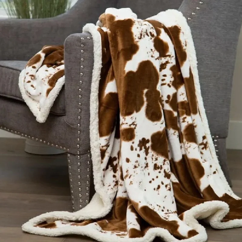 Cotton blankets for breathability and a lightweight feelCotton blankets for breathability and a lightweight feelCow Print Plush Sherpa Throw Blanket Brown