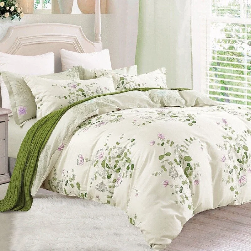 Silk blankets with a smooth and elegant touchSilk blankets with a smooth and elegant touchFull Size Graceful Print 100% Cotton Bedding Set White Green