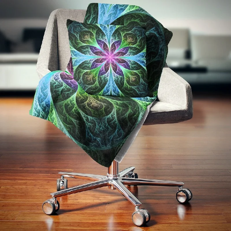 Silk blankets with a smooth and elegant touchSilk blankets with a smooth and elegant touchDesignart 'Glowing Blue and Green Fractal Flower Pattern' Floral Throw Blanket