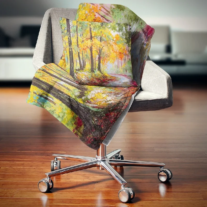 Cotton blankets for breathability and a lightweight feelCotton blankets for breathability and a lightweight feelDesignart 'Colorful Autumn Forest' Landscape Fleece Throw Blanket