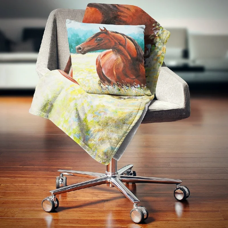 Queen - size blankets for standard - sized bedsQueen - size blankets for standard - sized bedsDesignart 'Brown Arabian Horse Painting' Abstract Throw Blanket