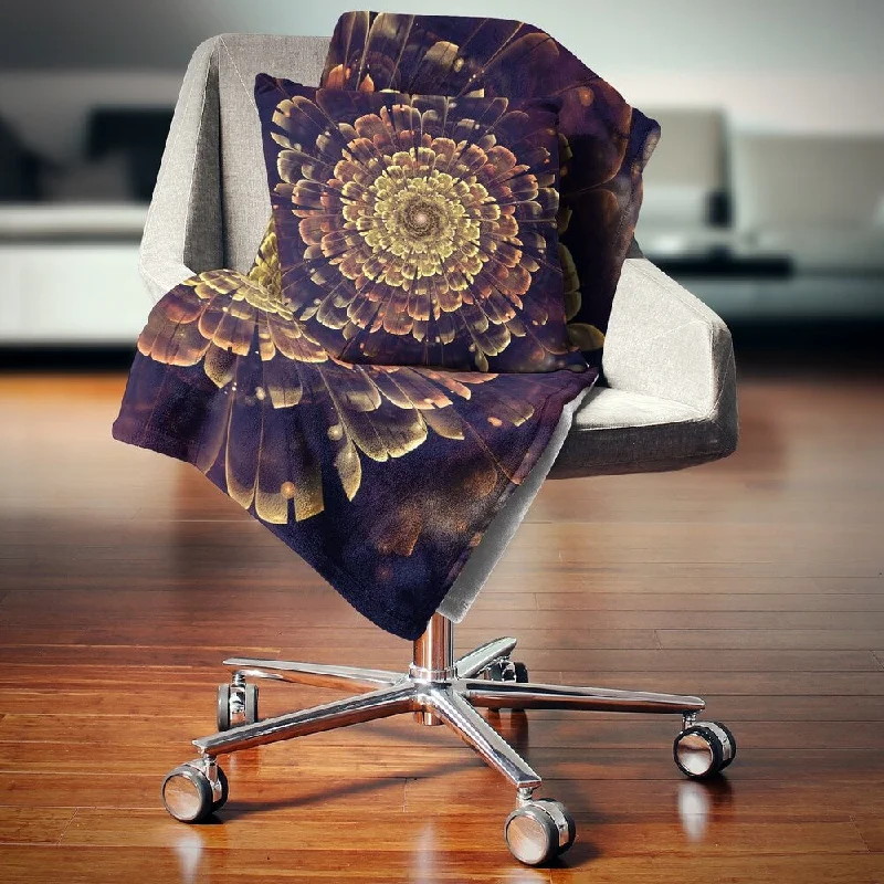 Queen - size blankets for standard - sized bedsQueen - size blankets for standard - sized bedsDesignart 'Perfect Fractal Flower in Brown and Gold' Floral Throw Blanket