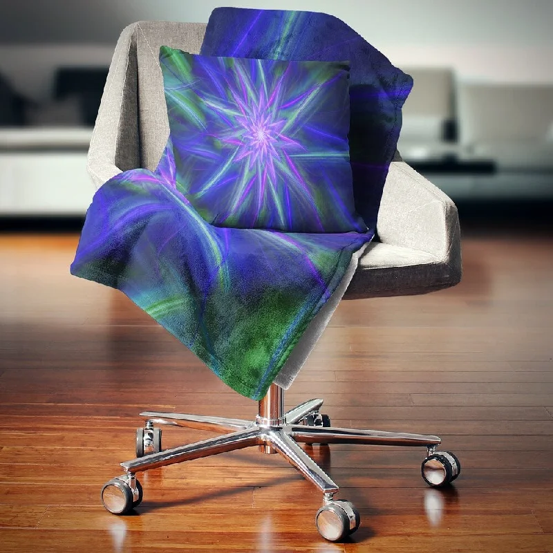 Cotton blankets for breathability and a lightweight feelCotton blankets for breathability and a lightweight feelDesignart 'Shining Blue Exotic Fractal Flower' Floral Throw Blanket