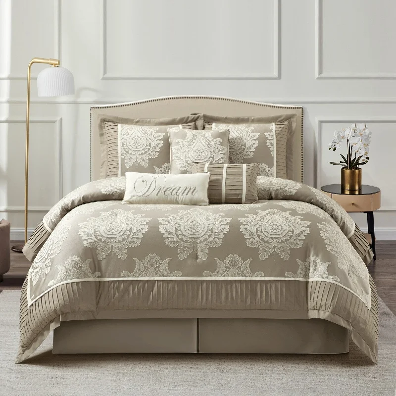 Bamboo - fiber - filled comforters with antibacterial and breathable qualitiesNanshing Tiana 7 Piece Traditional Damask Comforter Set