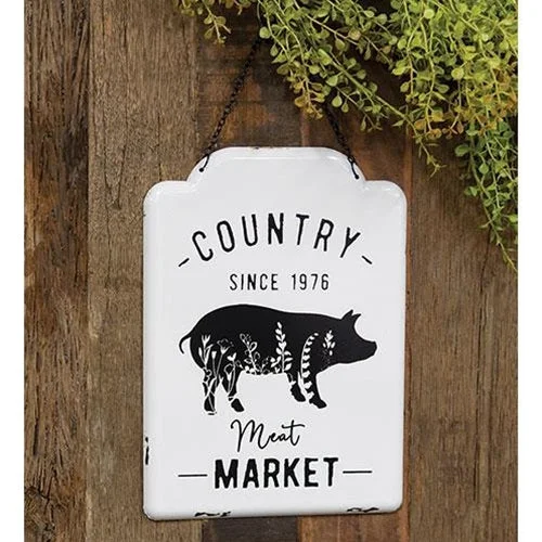 Bed skirts with a multi - colored patternCountry Meat Market Metal Hanging Sign