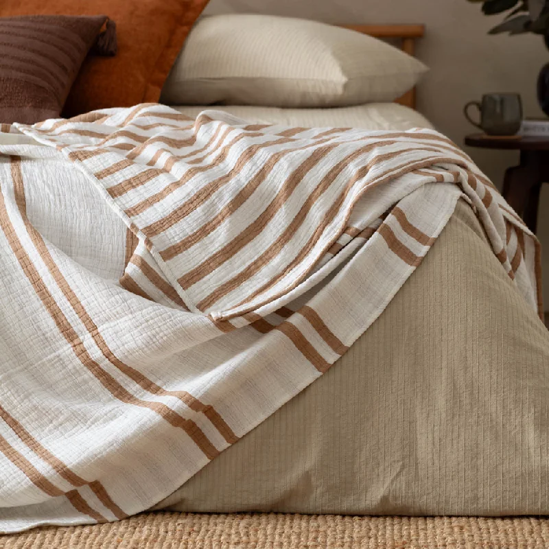 cotton bedspreads for breathability and softnessWoven Stripe 100% Cotton Bedspread Cinnamon