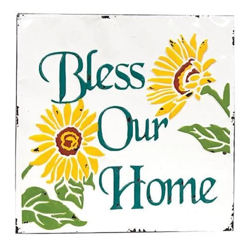 Bed skirts with a geometric print for a modern aestheticBless Our Home Vintage Metal Wall Plaque