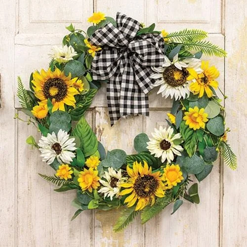 Bed skirts with a eco - friendly materialDaisy & Eucalyptus Wreath with Buffalo Check Bow