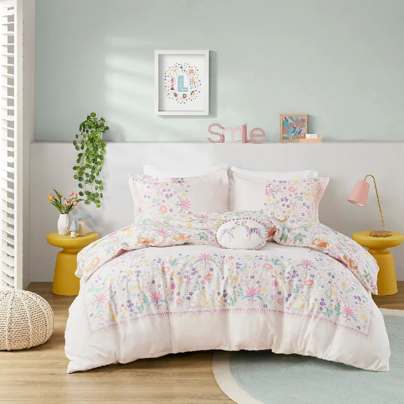 Back Support Pillows for Office ChairsIntelligent Design Kids Thea Floral Reversible Cotton Duvet Cover Set with Throw Pillow