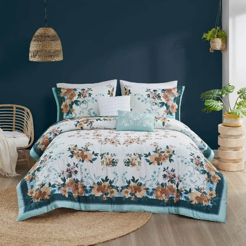 Latex - filled comforters with a bouncy texture and good supportMadison Park Alaina 5 Piece Cotton Floral Comforter Set with Throw Pillows Latex - filled comforters with a bouncy texture and good supportMadison Park Alaina 5 Piece Cotton Floral Comforter Set with Throw Pillows