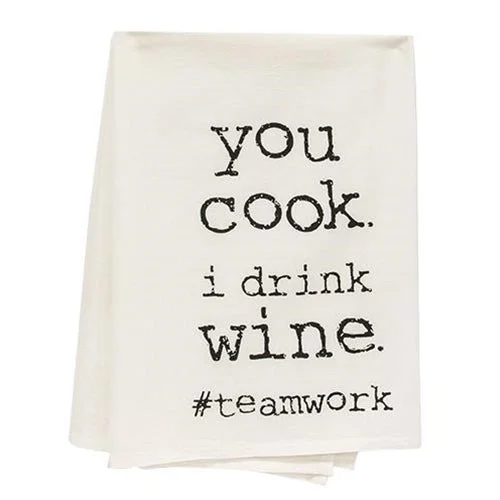 Bed skirts with a lace trim for a romantic touchYou Cook I Drink Wine Dish Towel