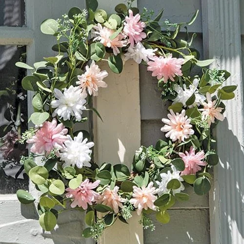 Queen - size bed skirts with ruffled edgesPink Blush & White Spring Flower & Eucalyptus Wreath