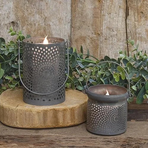 Bed skirts with a herringbone pattern for a sophisticated lookAntiqued Gray Can Lantern 3"