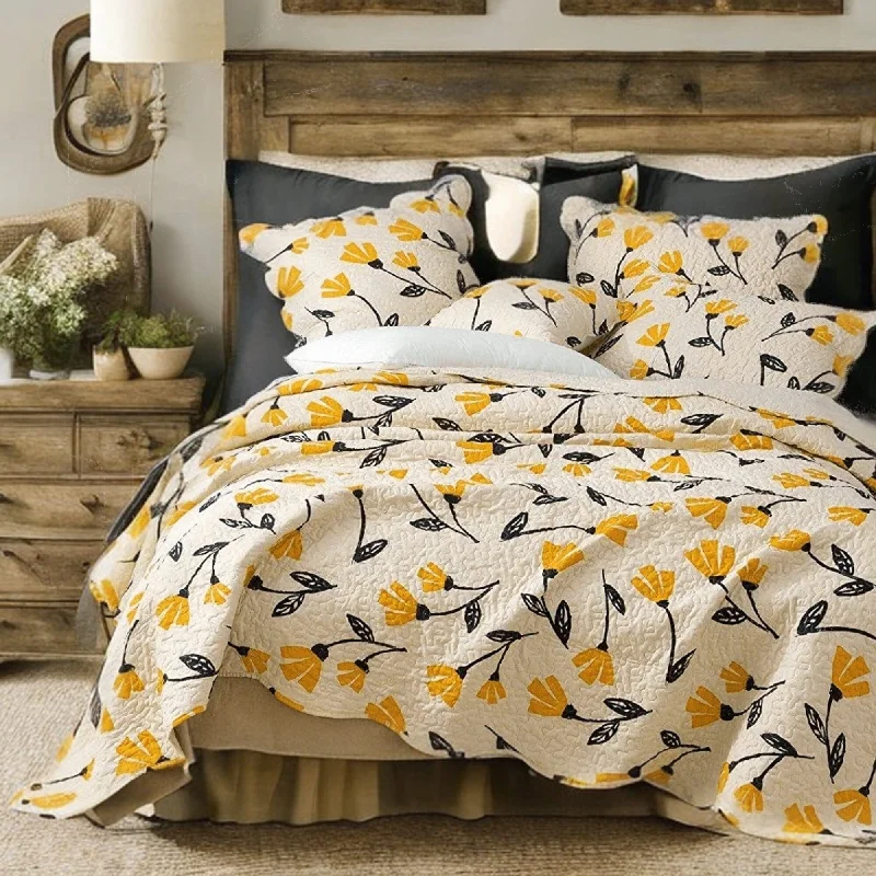 industrial style bedspreads with a rugged look for urban loftsDaDa Bedding Yellow Fleur Floral Golden Orange Ivory Cream Scalloped Bedspread Set (18112) industrial style bedspreads with a rugged look for urban loftsDaDa Bedding Yellow Fleur Floral Golden Orange Ivory Cream Scalloped Bedspread Set (18112)