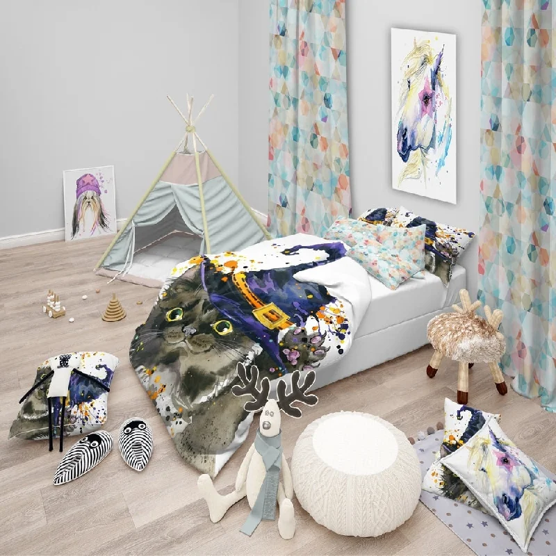 Cotton Pillows for Natural ComfortDesignart 'Halloween Cat and Witch Hat' Modern & Contemporary Bedding Set - Duvet Cover & Shams Cotton Pillows for Natural ComfortDesignart 'Halloween Cat and Witch Hat' Modern & Contemporary Bedding Set - Duvet Cover & Shams
