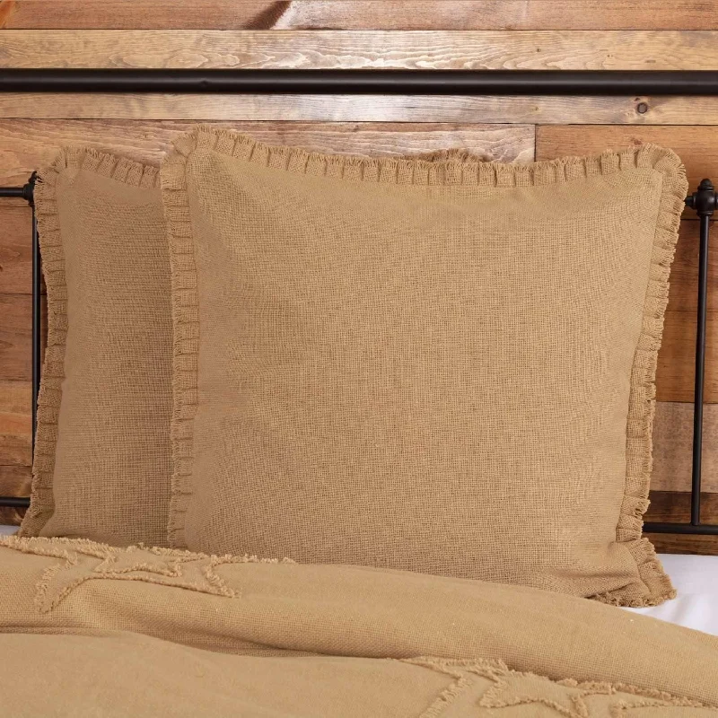 Soft and Fluffy Pillows for Bedroom ComfortBurlap Natural Fabric Euro Sham w/ Fringed Ruffle 26x26 VHC Brands