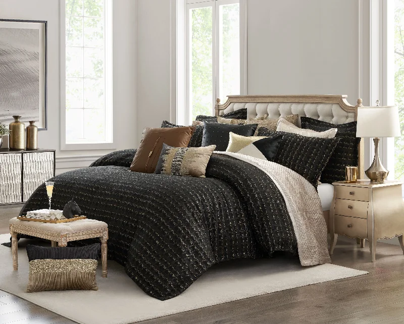 Wool - filled duvets for natural insulation and moisture - wicking propertiesOnyx Black Striped Duvet Set Wool - filled duvets for natural insulation and moisture - wicking propertiesOnyx Black Striped Duvet Set