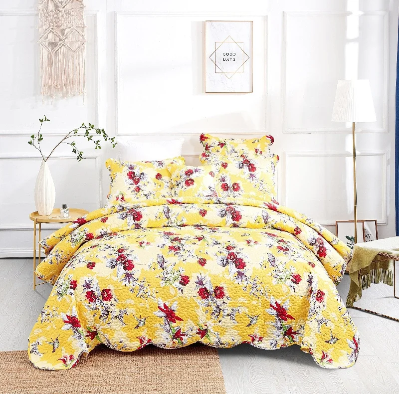 industrial style bedspreads with a rugged look for urban loftsDaDa Bedding Radiant Sunshine Yellow Hummingbirds Floral Scalloped Bedspread Set (JHW-925) industrial style bedspreads with a rugged look for urban loftsDaDa Bedding Radiant Sunshine Yellow Hummingbirds Floral Scalloped Bedspread Set (JHW-925)