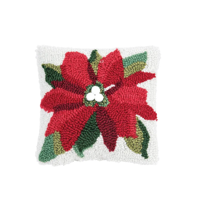 Square Pillows for Modern Home DecorPoinsettia Hooked Mini Pillow