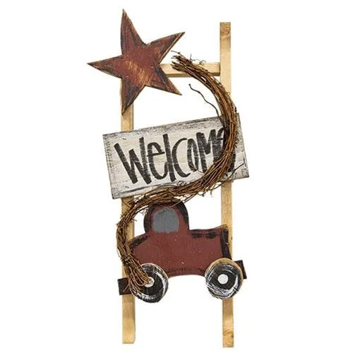 Bed skirts with a geometric print for a modern aestheticRed Truck & Star Welcome Ladder Bed skirts with a geometric print for a modern aestheticRed Truck & Star Welcome Ladder