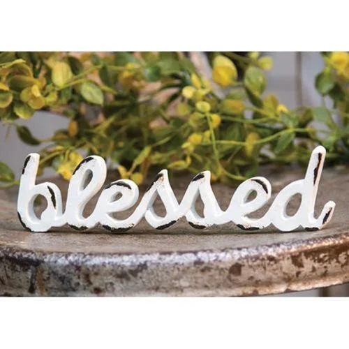 Bed skirts with a soft fleece lining for added comfort'Blessed' Distressed White Resin Figurine