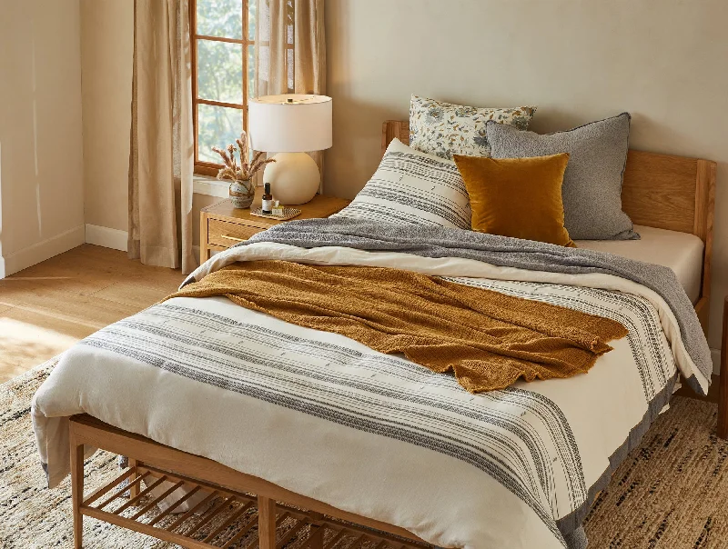 Bolster Pillows for Sofa DecorationCoyuchi + Rejuvenation Inyo Organic Dobby Duvet Cover - Renewed