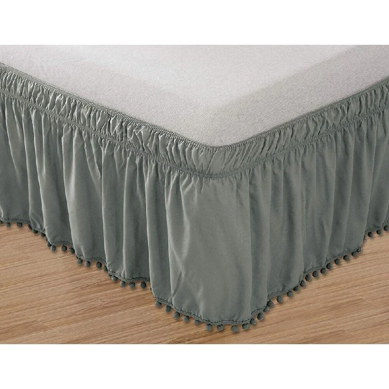 Bed skirts with a vintage - inspired patternElegant Comfort Luxury Pom Pom Bed Skirt