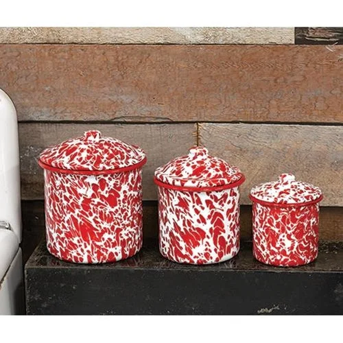 Bed skirts with a flannel material for a cozy winter option3/Set Red Splatter Enamel Canisters