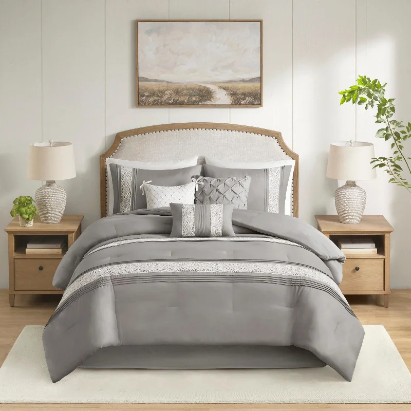 Wool - filled comforters with natural moisture - wicking and temperature - regulating featuresMadison Park Marla 7 Piece Lace Trim Comforter Set with Throw Pillows