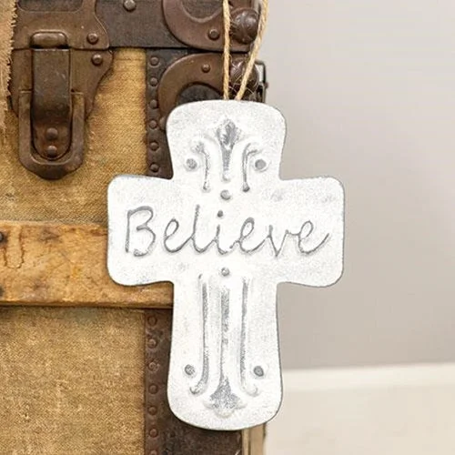 Bed skirts with a contemporary styleBelieve Distressed Metal Cross Dotted Ornament