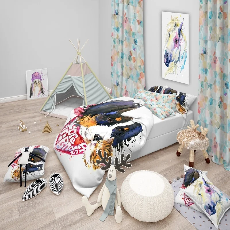 Plush Pillows for a Cozy BedDesignart 'Dog and Cat Friends Forever' Modern & Contemporary Bedding Set - Duvet Cover & Shams