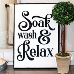 Bed skirts with a satin finish for a shiny appearanceSoak Wash Relax Metal Sign