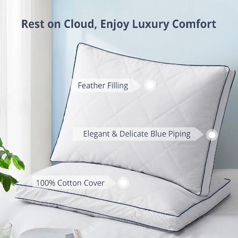 Square Pillows for Modern Home DecorSet of 2 Premium Soft Goose Feather Down Bed Pillow with Gusset - White
