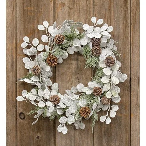 Bed skirts with a geometric print for a modern aestheticSilver Dollar Shine Wreath