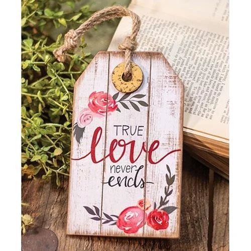 Bed skirts with a football - team - colored patternTrue Love Never Ends Wood Tag Ornament