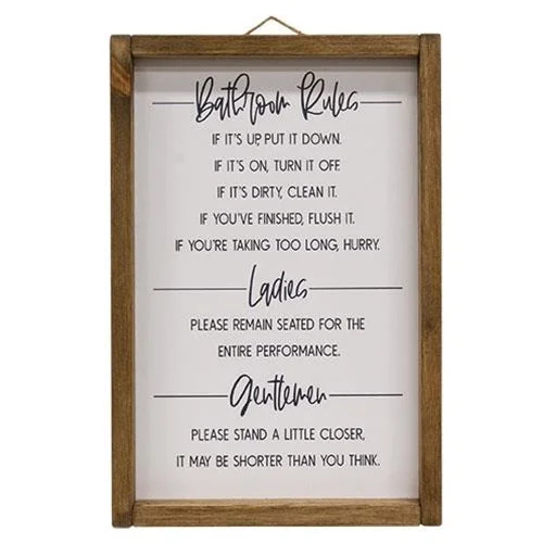 California king bed skirts for a larger bedBathroom Rules Framed Sign Vertical