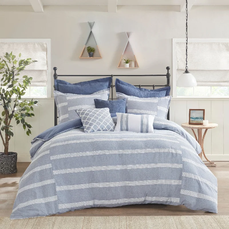 Down - filled comforters for supreme warmth and lightnessNoble Blue Cotton Oversized Comforter Set by Madison Park Signature