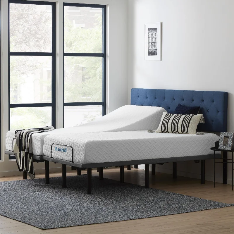 Queen - size mattresses for couples and standard bedroomsLucid Comfort Collection 10-inch Gel Memory Foam Mattress and Deluxe Adjustable Bed Set