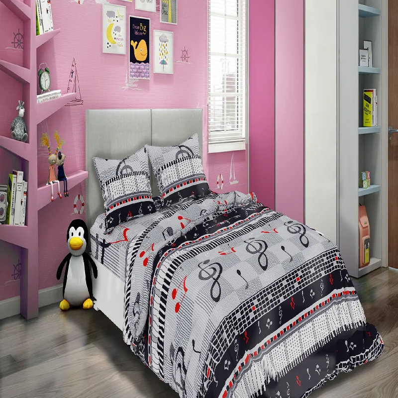 modern minimalist bedspreads for contemporary bedroomsAll American Collection Black Music Notes Printed Bedding Sets