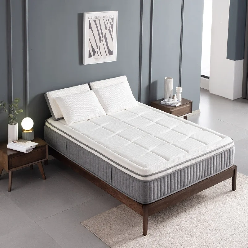 Queen - size mattresses for couples and standard bedrooms12-Inch Euro Top Hybrid Mattress with Gel Memory Foam and Pocket Spring, Cool Sleep and Balance Support