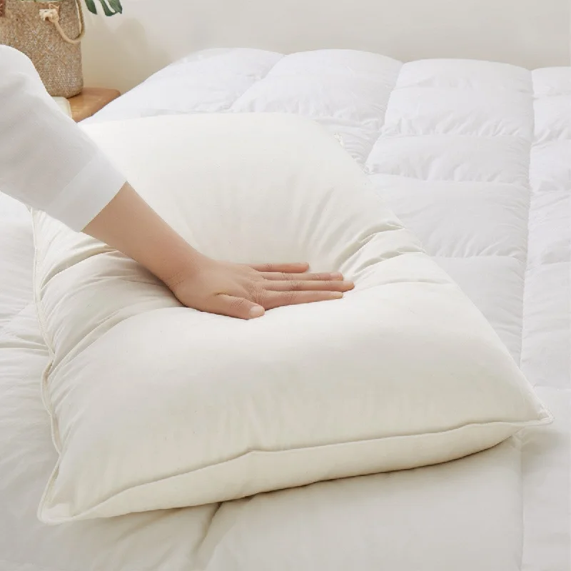 Lumbar Support Pillows for Car SeatsSet of 2 Down Feather Pillow-in-a-pillow Bed Pillows with 100% Organic Cotton Cover - Off-White