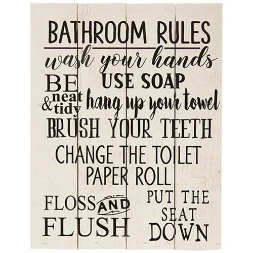 Bed skirts with a wrinkle - resistant fabricBathroom Rules Pallet Art