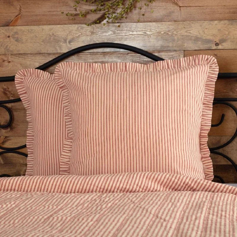 Feather Pillows for a Luxurious SleepSawyer Mill Red Ticking Stripe Fabric Euro Sham 26x26 VHC Brands
