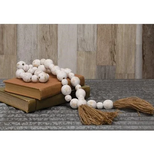 Bed skirts with a eco - friendly materialDistressed White Wood Bead Garland