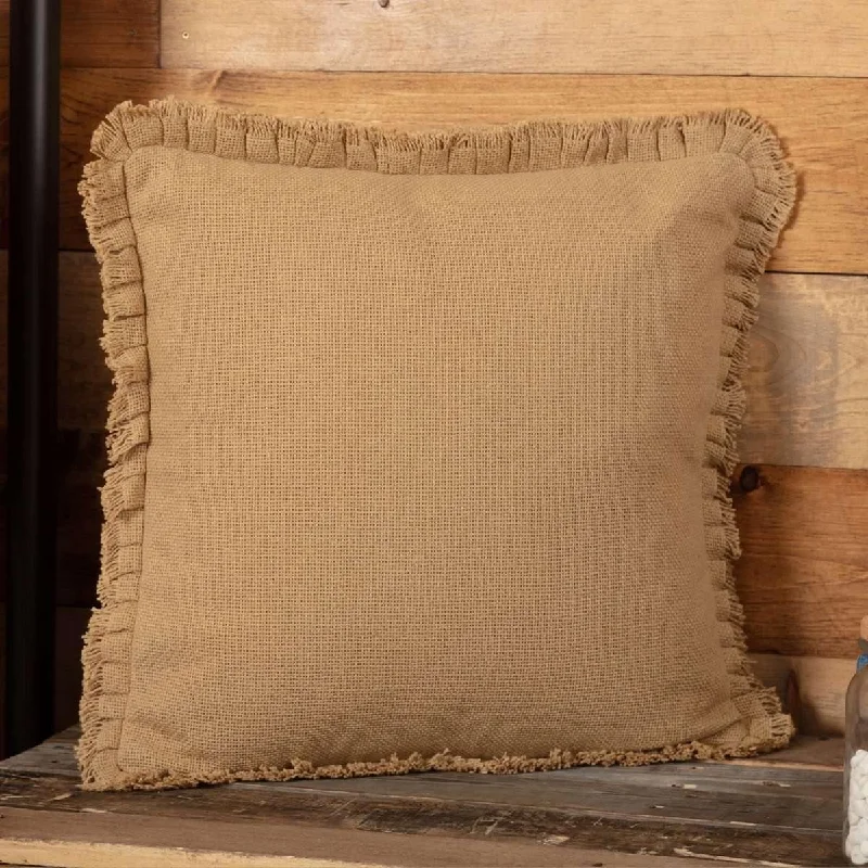 Down Alternative Pillows for Ethical ChoicesBurlap Natural Pillow w/ Fringed Ruffle 18x18 VHC Brands