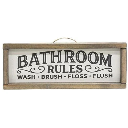 Bed skirts in bold colors for a statement - making lookBathroom Rules Framed Sign